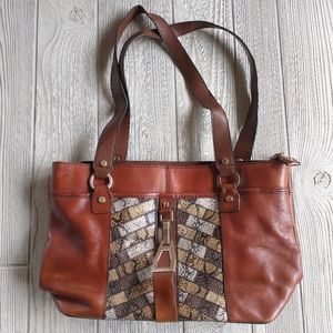 Etienne Aigner Shoulder Bag Purse Brown Leather Snake Print Front